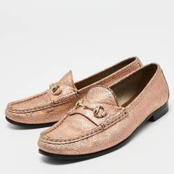 Pre Owned Gucci Multicolor Texture Leather Horsebit Loafers Size 36.5 