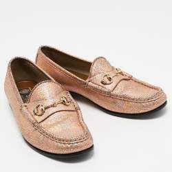 Pre Owned Gucci Multicolor Texture Leather Horsebit Loafers Size 36.5 