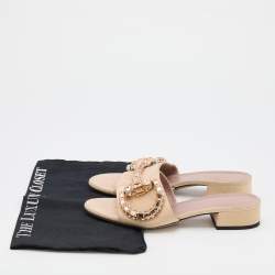 Gucci Beige Suede Crystal Icon Bit Maxime Slide Sandals Size 37