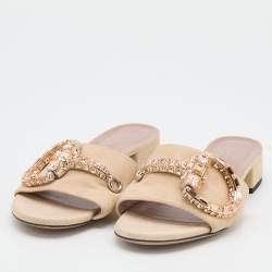 Gucci Beige Suede Crystal Icon Bit Maxime Slide Sandals Size 37