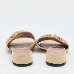 Gucci Beige Suede Crystal Icon Bit Maxime Slide Sandals Size 37