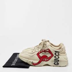 Pre Owned Gucci Cream Leather Rhyton Rock'n'Roll Lace Up Sneakers Size 39