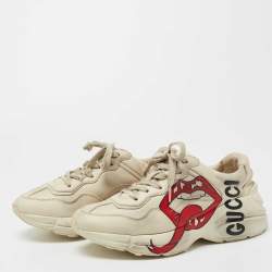 Pre Owned Gucci Cream Leather Rhyton Rock'n'Roll Lace Up Sneakers Size 39