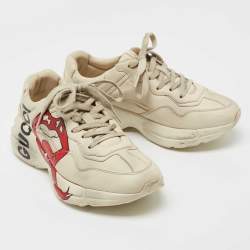 Pre Owned Gucci Cream Leather Rhyton Rock'n'Roll Lace Up Sneakers Size 39