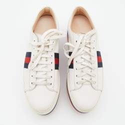 مملوكة مسبقًا Gucci White Leather Peggy Web Detail Platform Sneakers Size 39