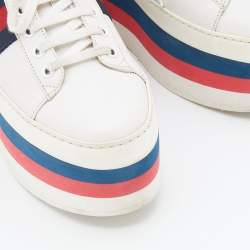 مملوكة مسبقًا Gucci White Leather Peggy Web Detail Platform Sneakers Size 39