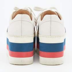 مملوكة مسبقًا Gucci White Leather Peggy Web Detail Platform Sneakers Size 39