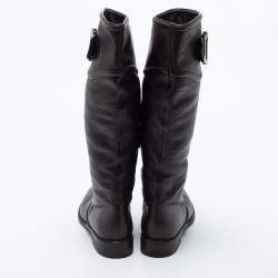 Pre Owned Gucci Dark Brown Leather Horsebit Calf Length Boots Size 38.5
