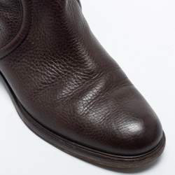 Pre Owned Gucci Dark Brown Leather Horsebit Calf Length Boots Size 38.5