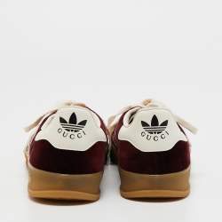 Pre Owned Adidas x Gucci Burgundy Velvet And Suede Gazelle Sneakers Size 44