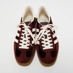 Pre Owned Adidas x Gucci Burgundy Velvet And Suede Gazelle Sneakers Size 44