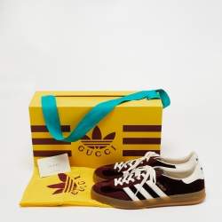 Pre Owned Adidas x Gucci Burgundy Velvet And Suede Gazelle Sneakers Size 44