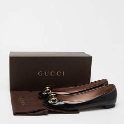 Pre Owned Gucci Black Microguccissima Patent Leather Horsebit Peep Toe Ballet Flats Size 39