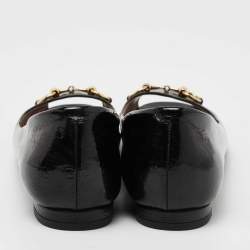 Pre Owned Gucci Black Microguccissima Patent Leather Horsebit Peep Toe Ballet Flats Size 39