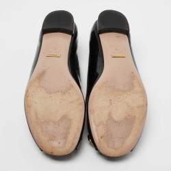 Pre Owned Gucci Black Microguccissima Patent Leather Horsebit Peep Toe Ballet Flats Size 39