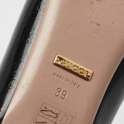 Pre Owned Gucci Black Microguccissima Patent Leather Horsebit Peep Toe Ballet Flats Size 39