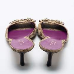 مملوكة مسبقًا Gucci Beige/Purple GG Canvas and Leather New Hollywood Horsebit Slides Size 38
