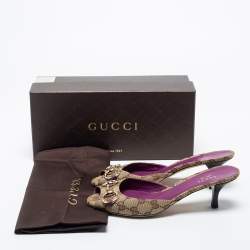 مملوكة مسبقًا Gucci Beige/Purple GG Canvas and Leather New Hollywood Horsebit Slides Size 38