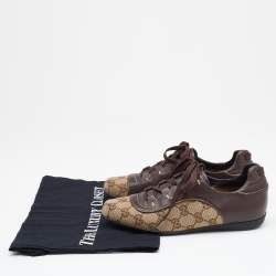 Gucci Beige/Brown GG Canvas and Leather Web Sneakers Size 35