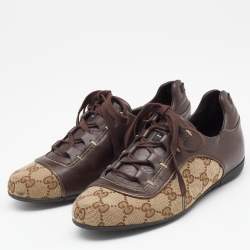 Gucci Beige/Brown GG Canvas and Leather Web Sneakers Size 35