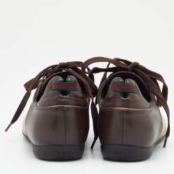 Gucci Beige/Brown GG Canvas and Leather Web Sneakers Size 35