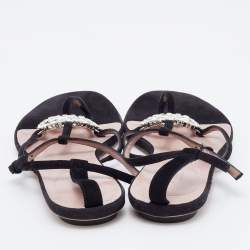 Gucci Black Suede GG Interlocking Crystal Embellished Flat Sandals Size 37