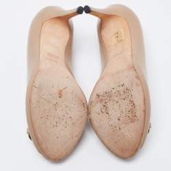 Pre Owned Gucci Beige Leather Horsebit Peep Toe Pumps Size 36.5