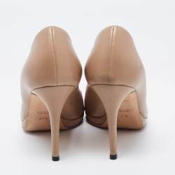 Pre Owned Gucci Beige Leather Horsebit Peep Toe Pumps Size 36.5