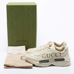 Pre Owned Gucci Off White Leather Rhyton Vintage Gucci Logo Sneakers Size 41