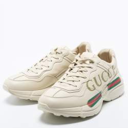 Pre Owned Gucci Off White Leather Rhyton Vintage Gucci Logo Sneakers Size 41