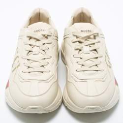 Pre Owned Gucci Off White Leather Rhyton Vintage Gucci Logo Sneakers Size 41