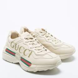 Pre Owned Gucci Off White Leather Rhyton Vintage Gucci Logo Sneakers Size 41