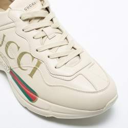 Pre Owned Gucci Off White Leather Rhyton Vintage Gucci Logo Sneakers Size 41