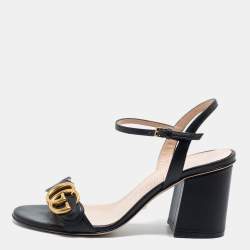 مملوكة مسبقًا Gucci Black Leather GG Marmont Ankle Strap Sandals Size 36