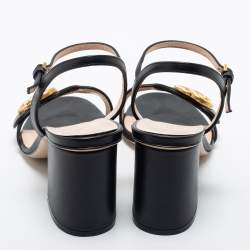 مملوكة مسبقًا Gucci Black Leather GG Marmont Ankle Strap Sandals Size 36