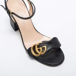 مملوكة مسبقًا Gucci Black Leather GG Marmont Ankle Strap Sandals Size 36