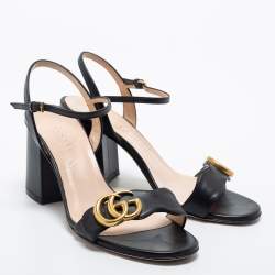 مملوكة مسبقًا Gucci Black Leather GG Marmont Ankle Strap Sandals Size 36