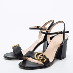 مملوكة مسبقًا Gucci Black Leather GG Marmont Ankle Strap Sandals Size 36