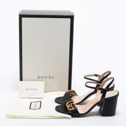 مملوكة مسبقًا Gucci Black Leather GG Marmont Ankle Strap Sandals Size 36