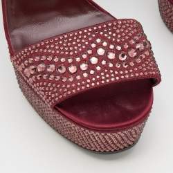 Gucci Burgundy Crystal Embellished Satin Platform Sandals Size 39