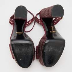 Gucci Burgundy Crystal Embellished Satin Platform Sandals Size 39