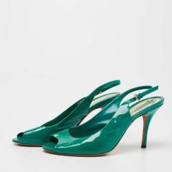 مملوكة مسبقًا Gucci Green Patent Leather Peep Toe Slingback Pumps Size 37