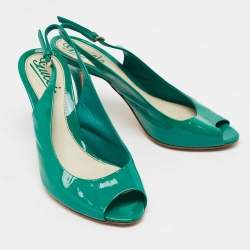 مملوكة مسبقًا Gucci Green Patent Leather Peep Toe Slingback Pumps Size 37