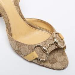 Pre Owned Gucci Beige/Brown GG Canvas Hollywood Horsebit D'orsay Pumps Size 36