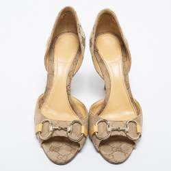 Pre Owned Gucci Beige/Brown GG Canvas Hollywood Horsebit D'orsay Pumps Size 36