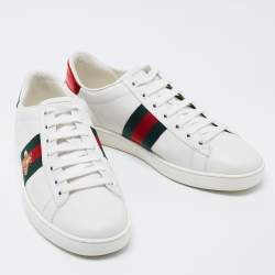 مملوكة مسبقًا Gucci White Leather Bee Embroidered Ace Low Top Sneakers Size 38