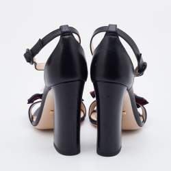Gucci Black Leather and Web Bow Flower Ankle Strap Sandals Size 38.5