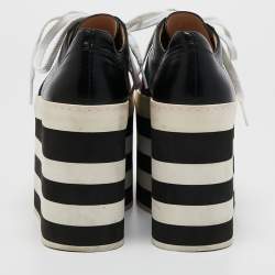 Pre Owned Gucci Black Leather Peggy Web Detail Platform Sneakers Size 36.5