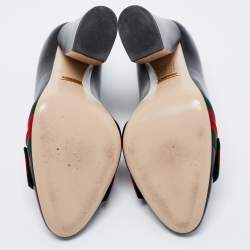Pre Owned Gucci Black Leather Web Bow Block Heel Pumps Size 36.5