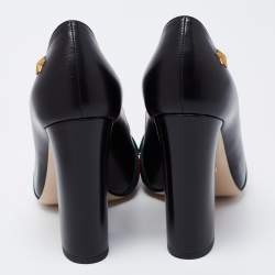 Pre Owned Gucci Black Leather Web Bow Block Heel Pumps Size 36.5